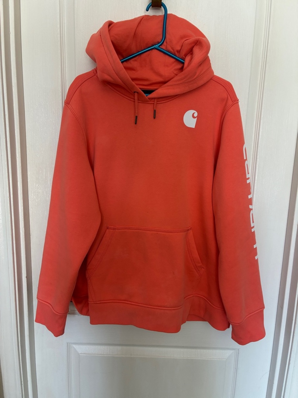 Carhartt Coral-Red Pullover Hoodie with Logo